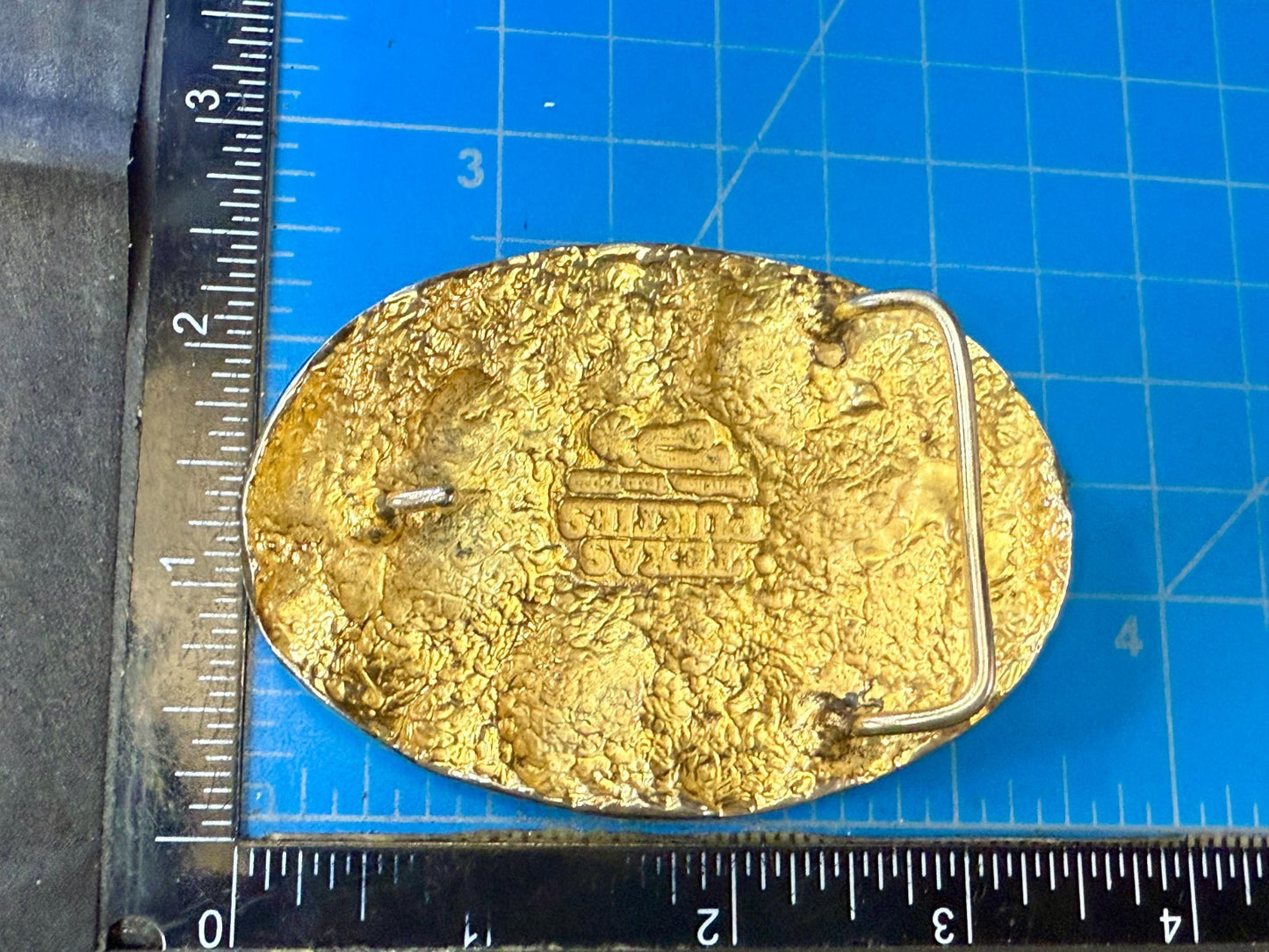 Texas Purities Nugget Textured Metal Gold Color Oval Belt Buckle
