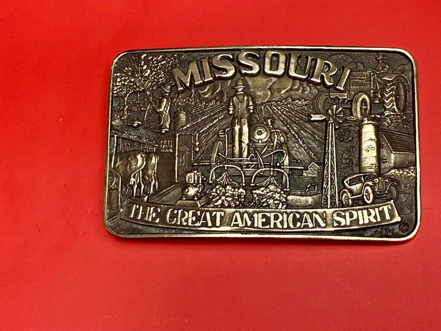 The Great American Spirit - State of MO Missouri solid brass belt buckle by ADM
