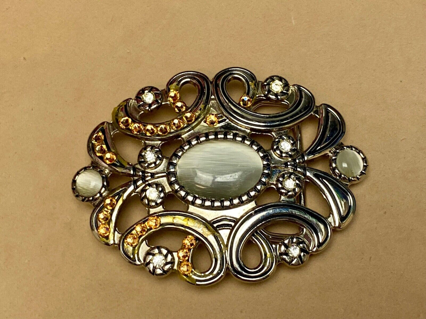 Unique See Though Rhinestone Accented Victorian Style Centerpiece Belt Buckle