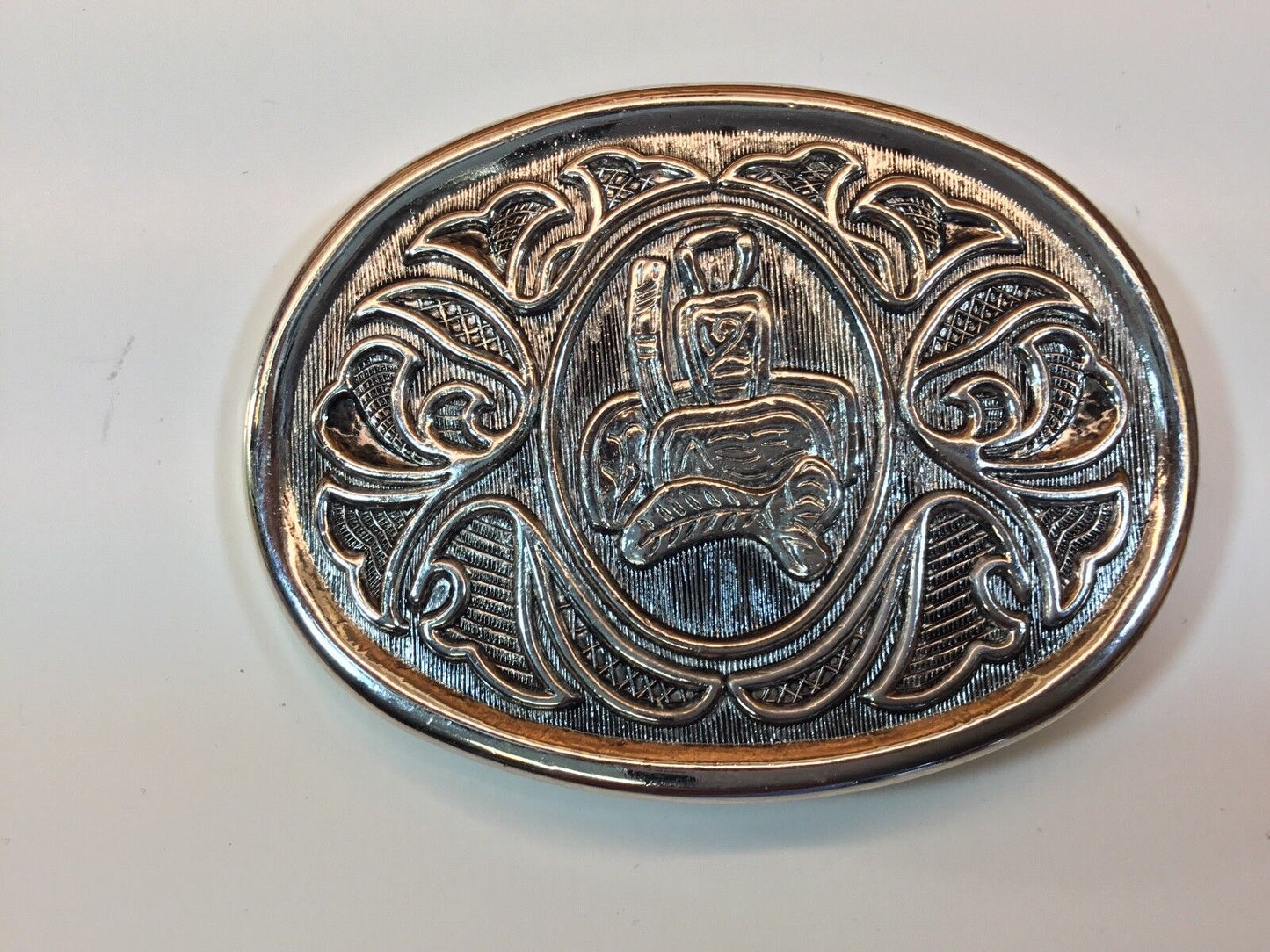 VINTAGE AVON MENS BELT BUCKLE w/ HORSE SADDLE