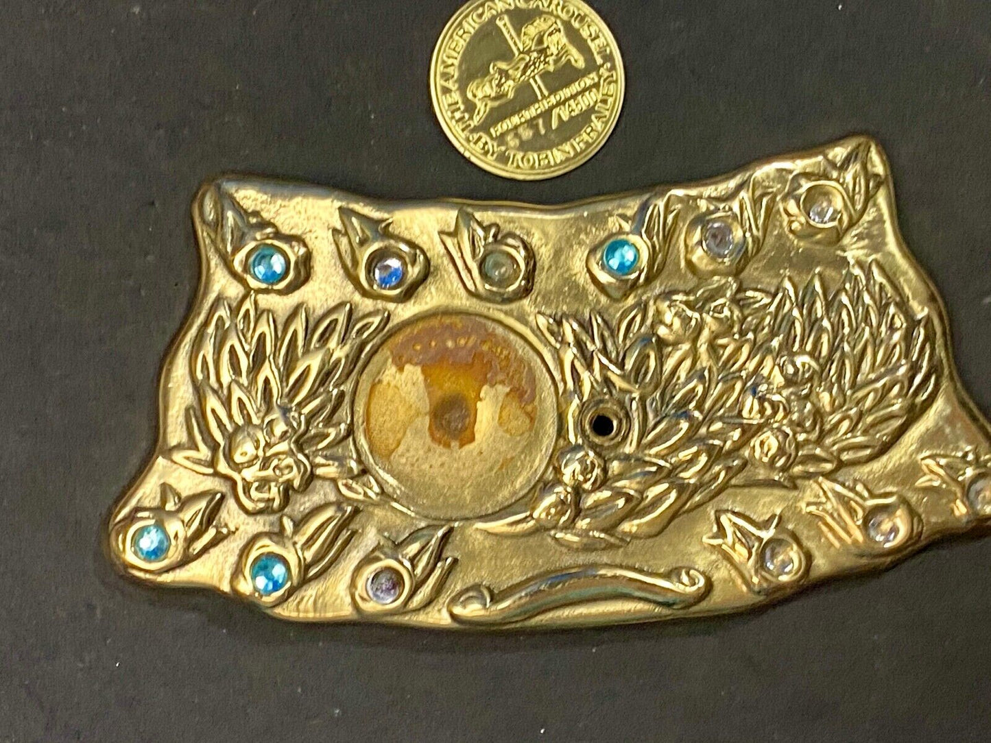 American Carousel 4th coin collectors centerpiece Large gold tone belt buckle
