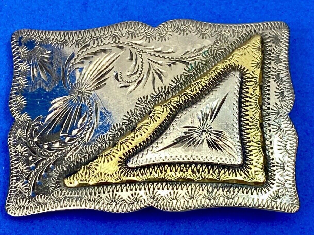 Beautiful Hand Made Western Flower Swirl ornate mixed metal Eastern belt buckle