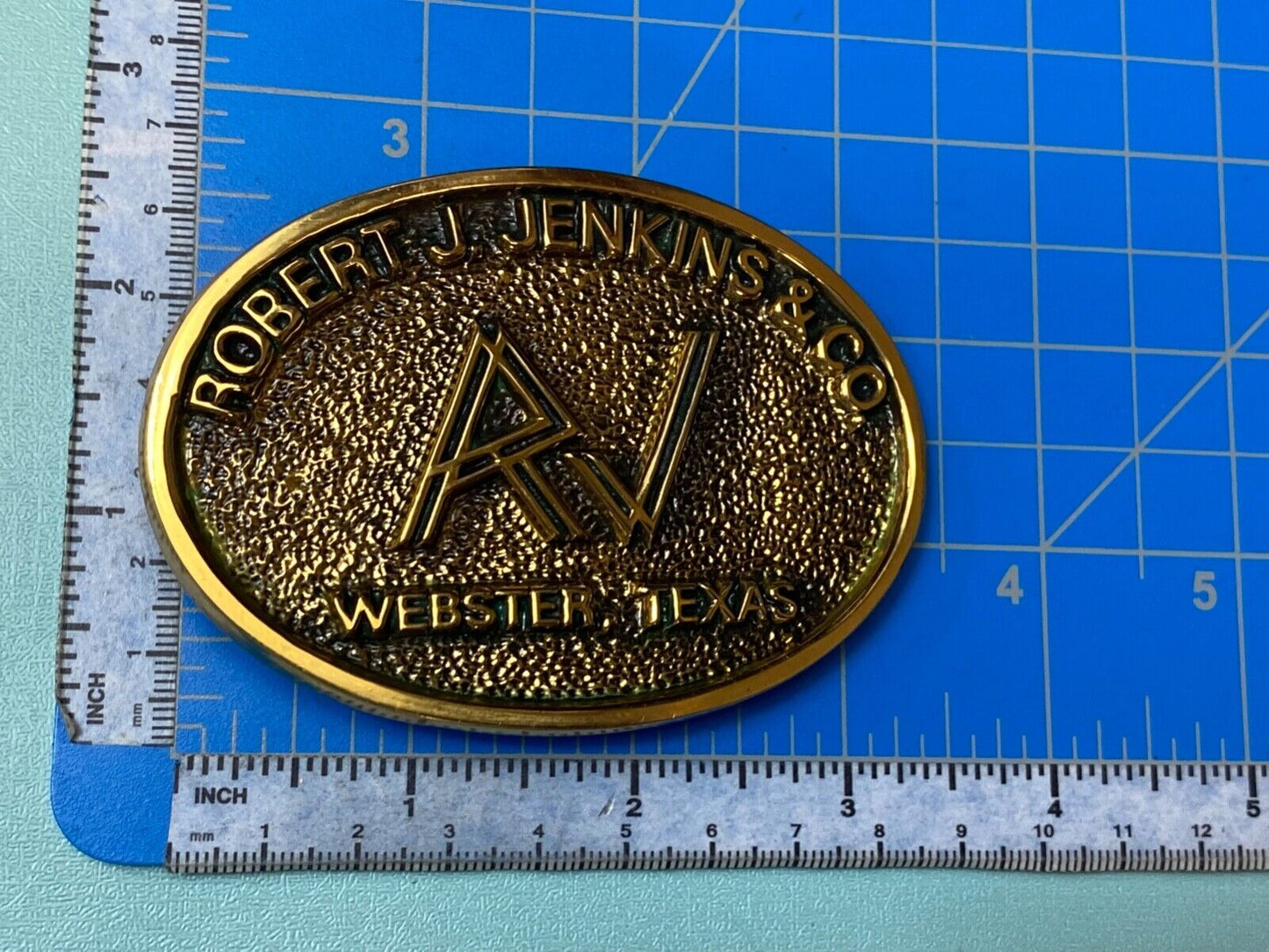 Vintage 1983 Robert Jenkins and co Webster Tx solid brass belt buckle by BTS
