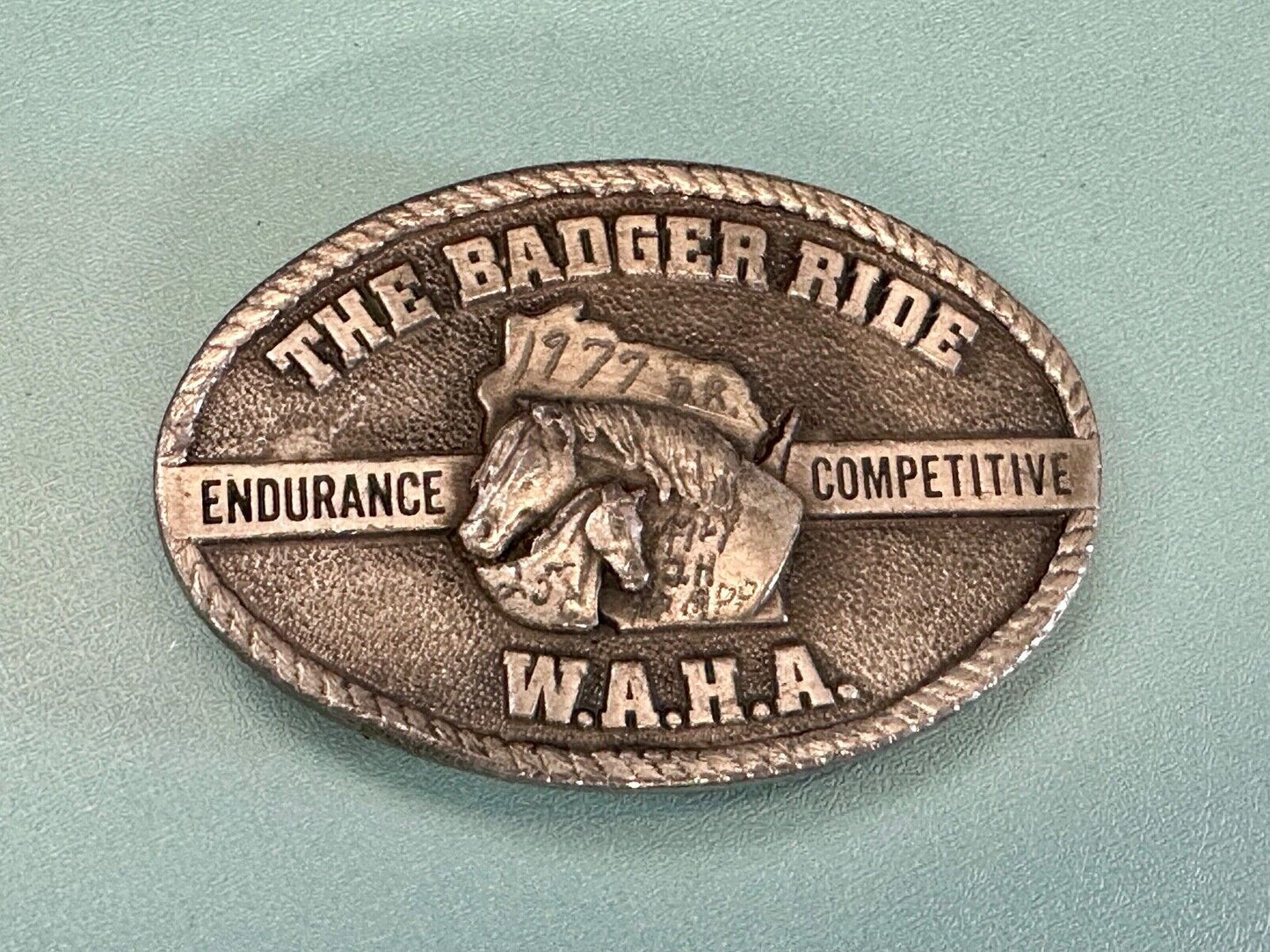 The Badger Ride - WAHA Endurance Completive WI Arabian Horse Assn belt buckle