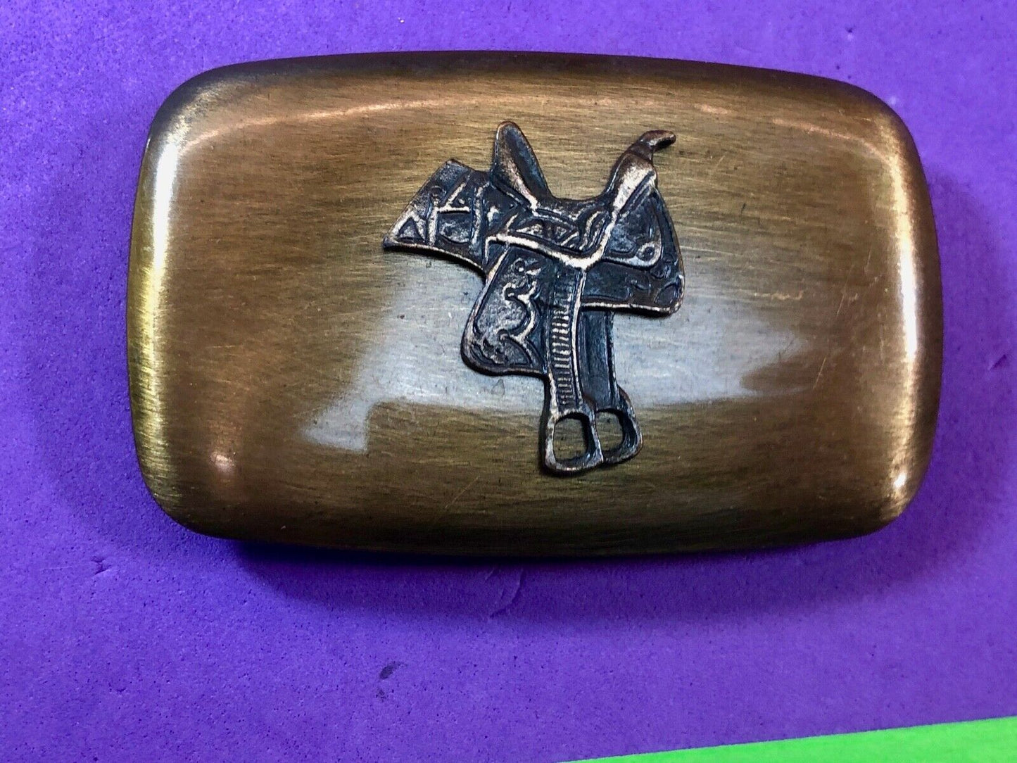Vintage Chambers Belt Buckle Featuring Raised Horse Saddle