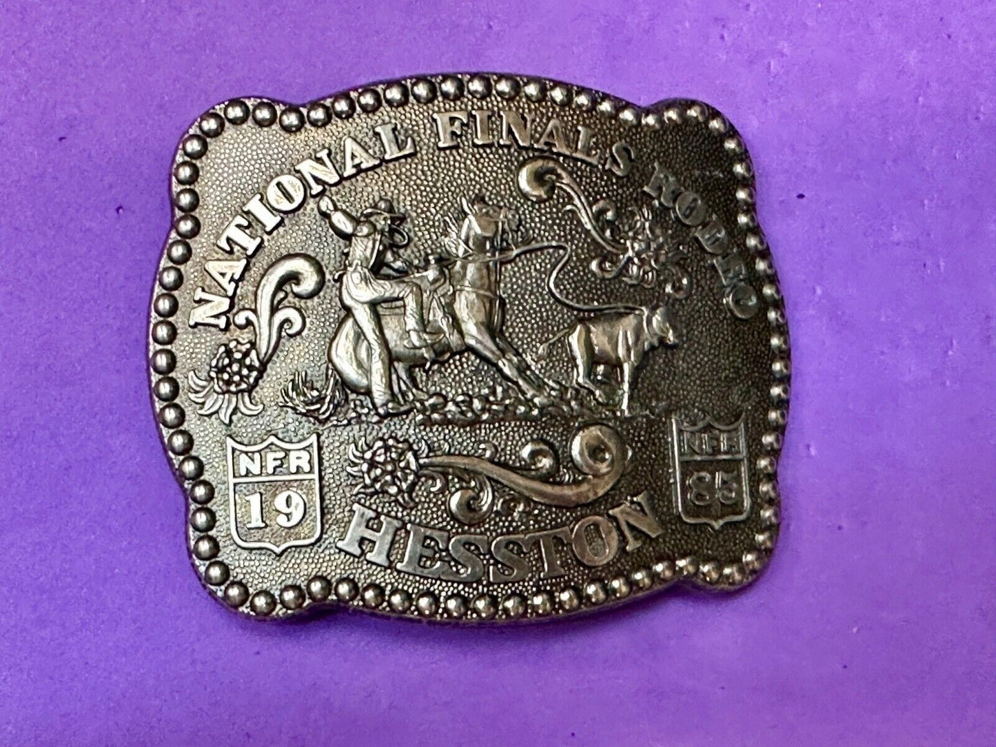 1985 NFR National Finals Rodeo Adult Size belt buckle by Fred Fellows