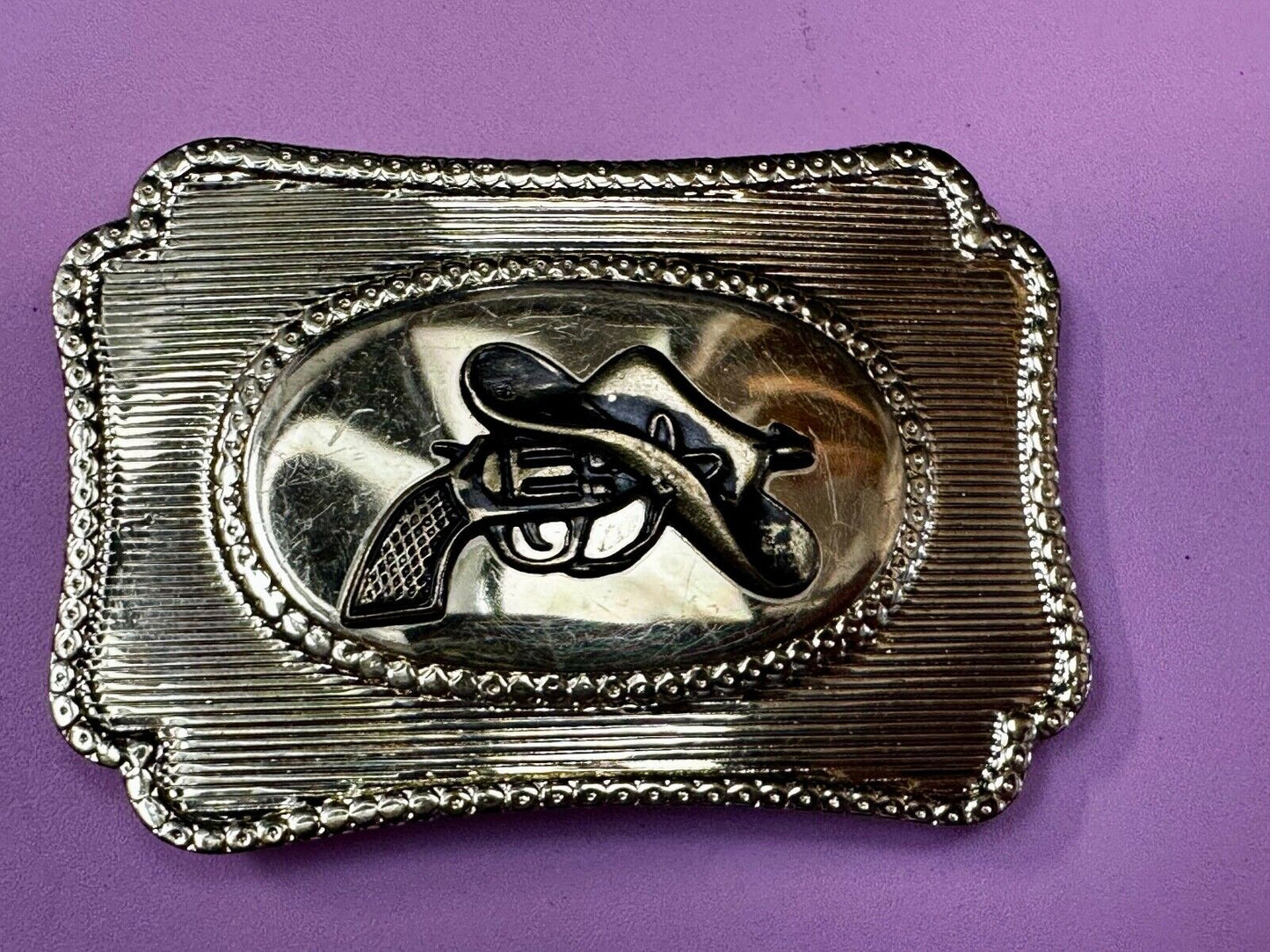 Vintage Cowboy Hat & Revolver Pistol Western Belt Buckle Cap Gun Buckle