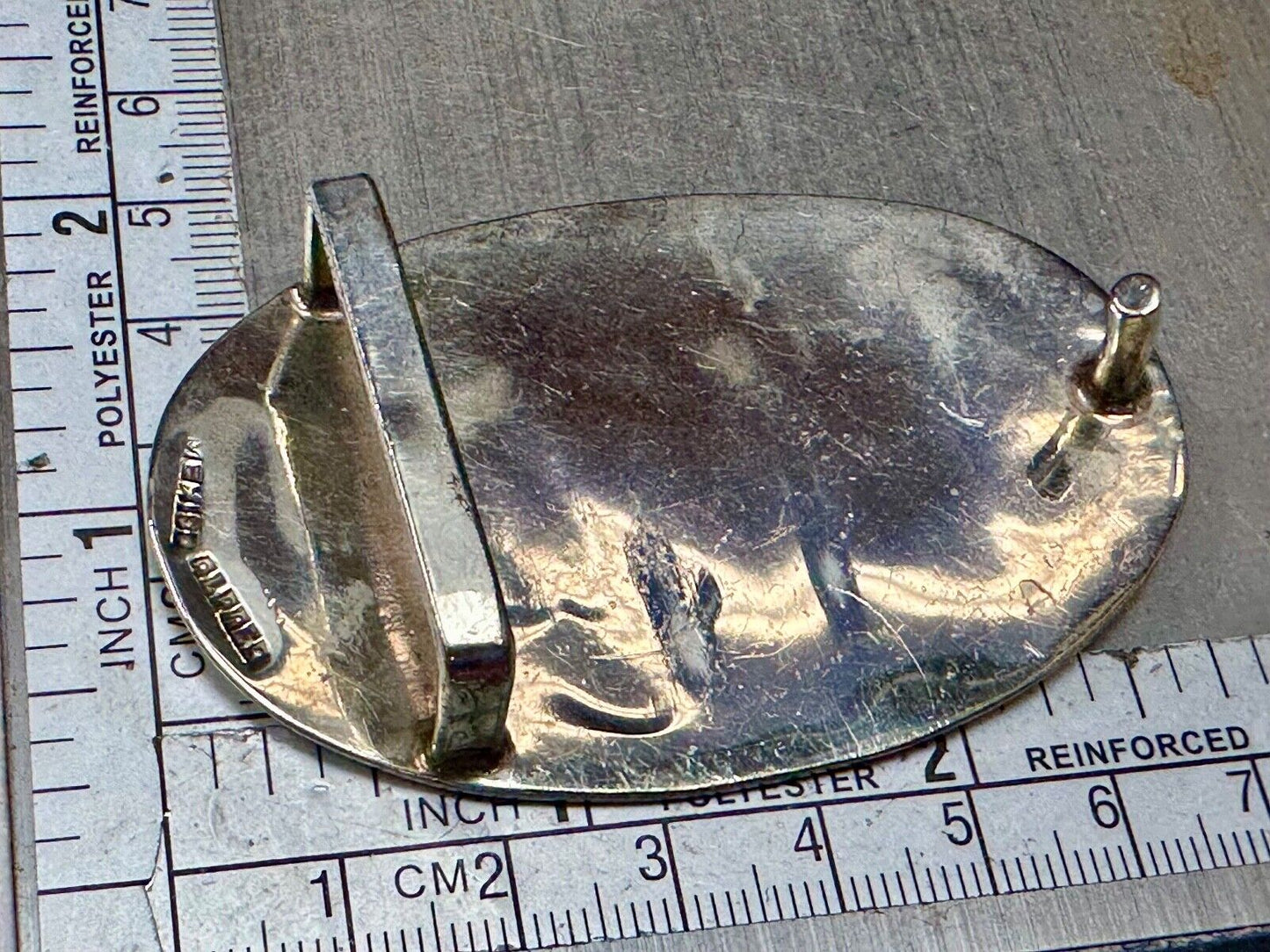 Vintage Alpaca Mexico Silver Tone Abalone Shell Pattern Oval belt buckle