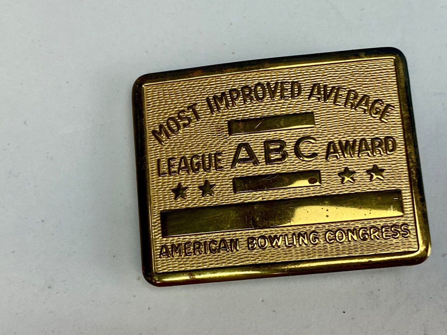 Vintage ABC American Bowling Congress League Award gold tone belt buckle