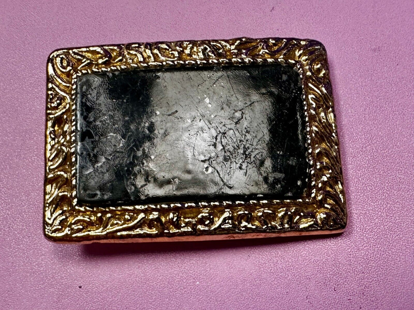 Vintage Artisan Handcrafted Cut & Polished Stone Slab In Gold Tone Belt Buckle