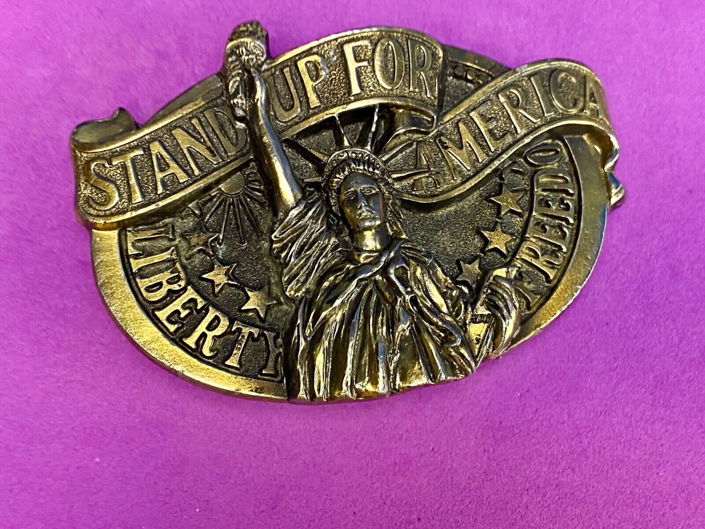 Vintage 1984- Stand Up For America Liberty Freedom - Great American Belt Buckle