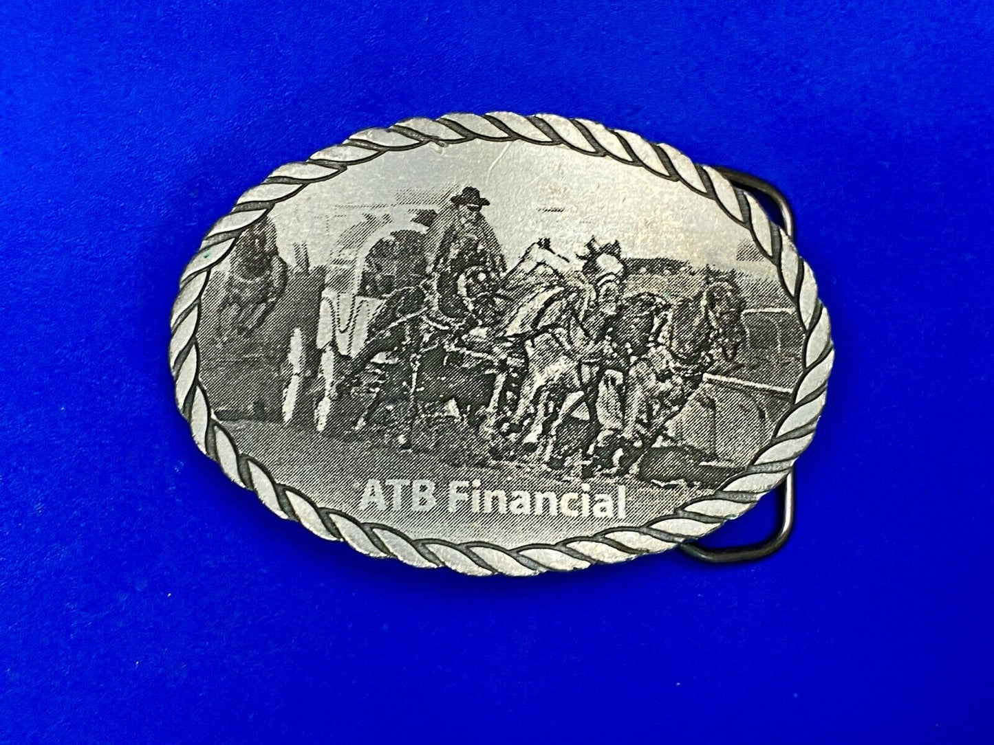 Vintage Atb Financial Western Belt Buckle With Rope Boarder