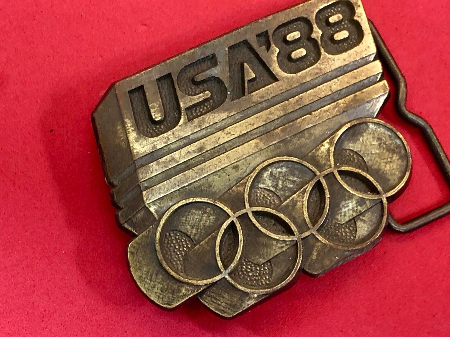 1988 Olympics Brass Metal Belt Buckle Team USA Mens Vintage Rings Seoul Korea 88