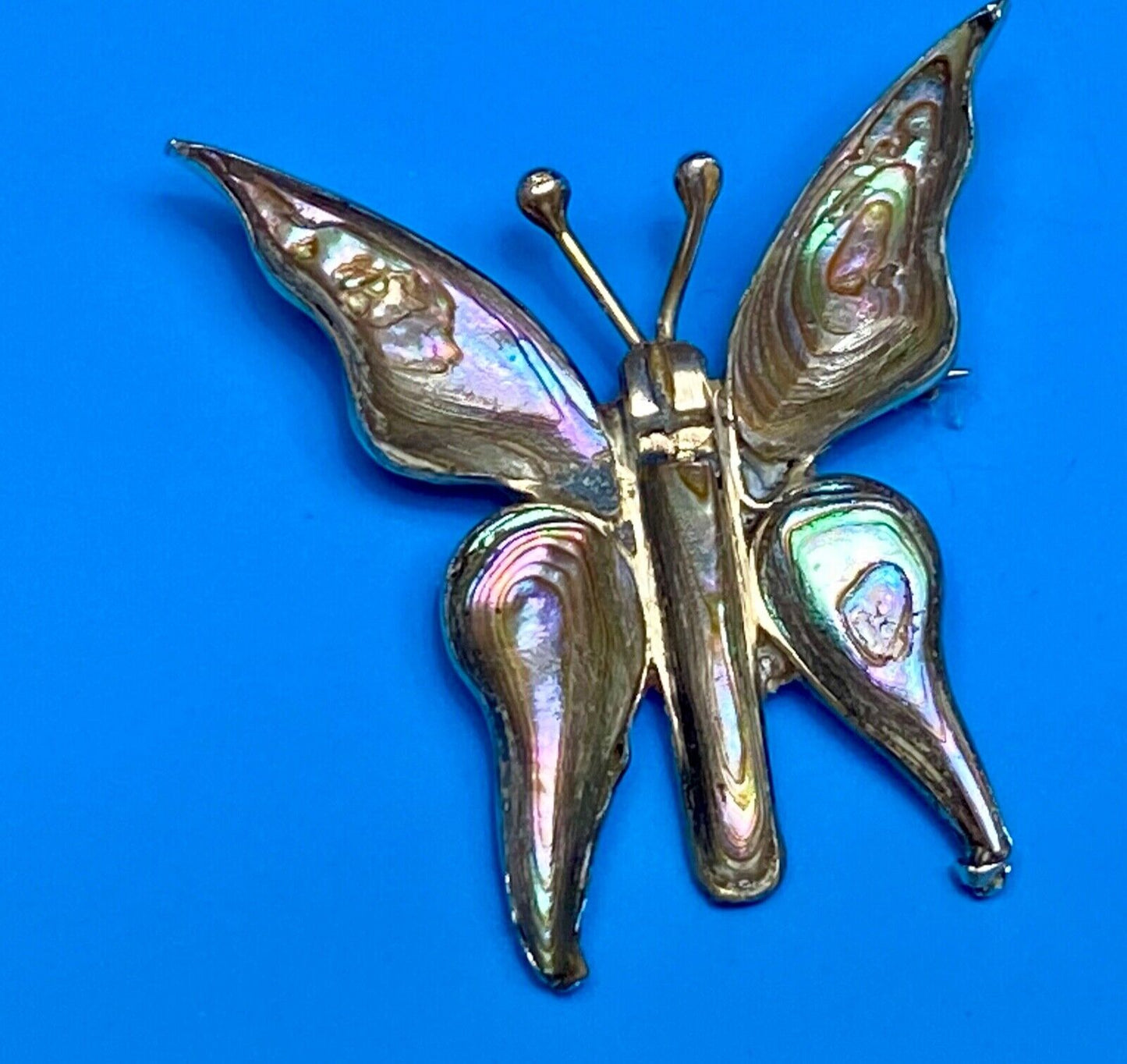 Vintage Butterfly Sterling Silver 925 Brooch Pin Mother Of Pearl Abalone Mexico
