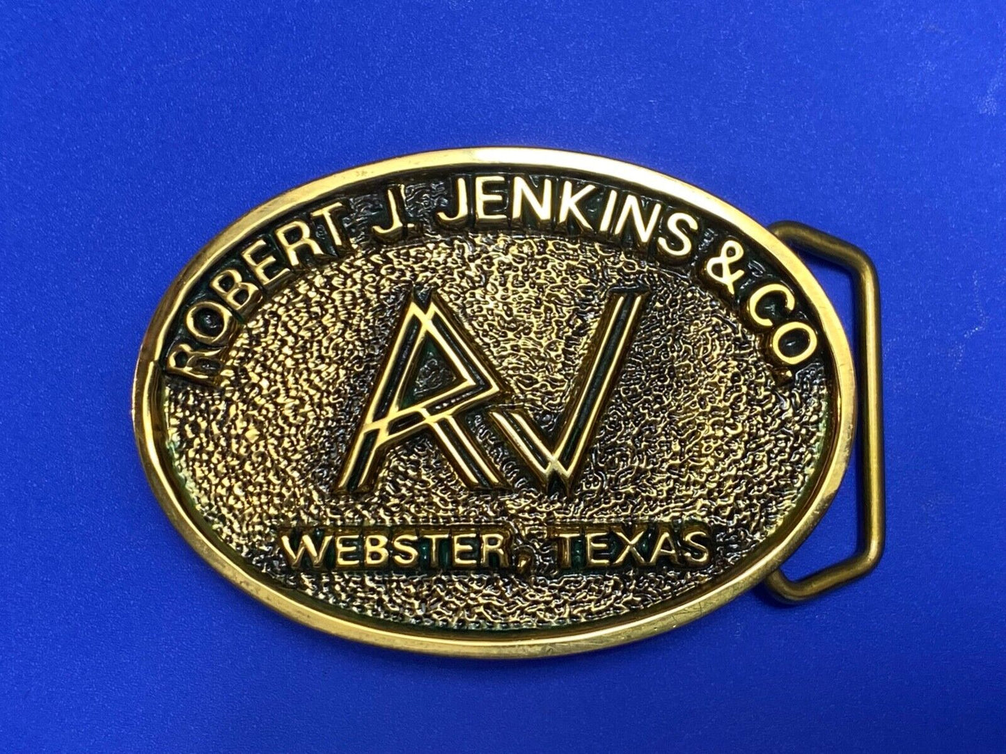 Vintage 1983 Robert Jenkins and co Webster Tx solid brass belt buckle by BTS