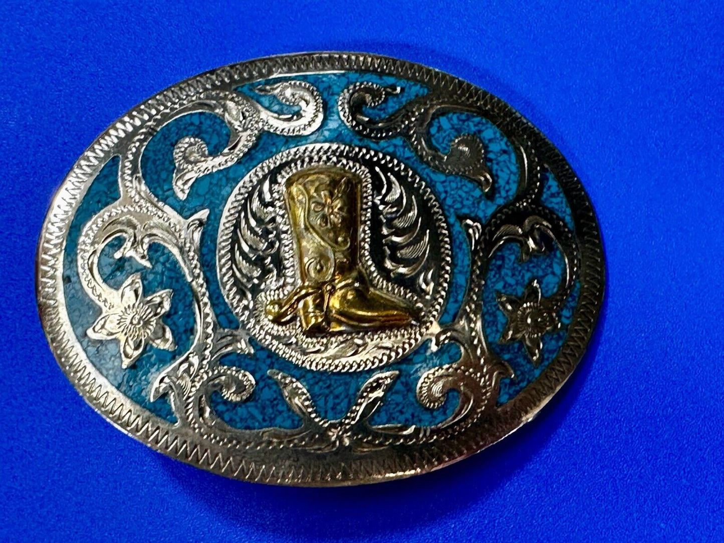 Beautiful Swirl Flower Cowboy Cowgirl Boots Western Ornate Vintage Belt Buckle