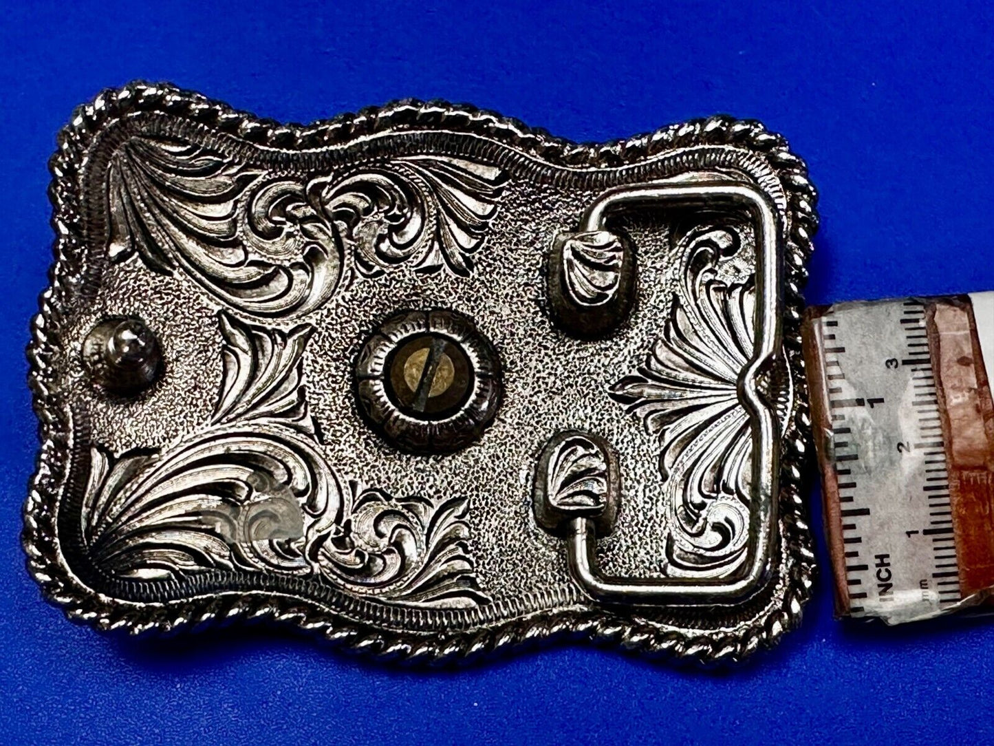 Texas Longhorn Centerpiece Two Tone Ornate Floral Themed Belt Buckle