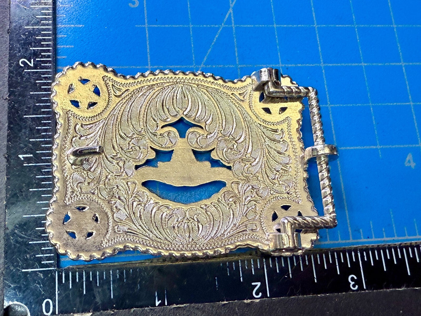Texas Longhorn Cutout See Through Silver Tone Belt Buckle W/ Stars Award Ribbon