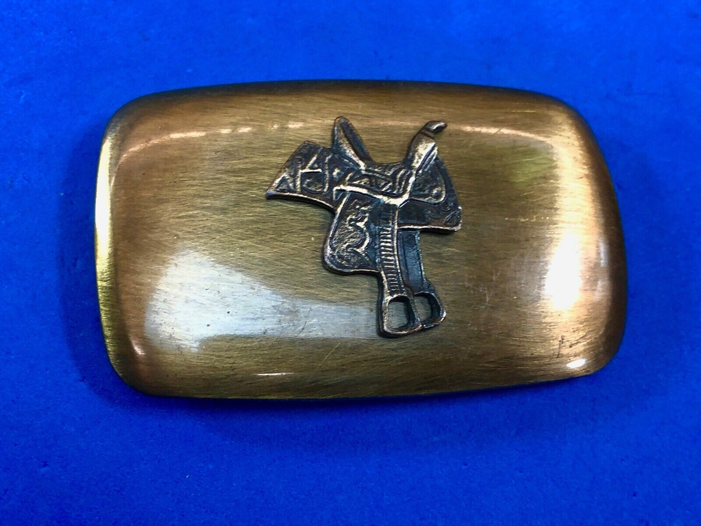 Vintage Chambers Belt Buckle Featuring Raised Horse Saddle