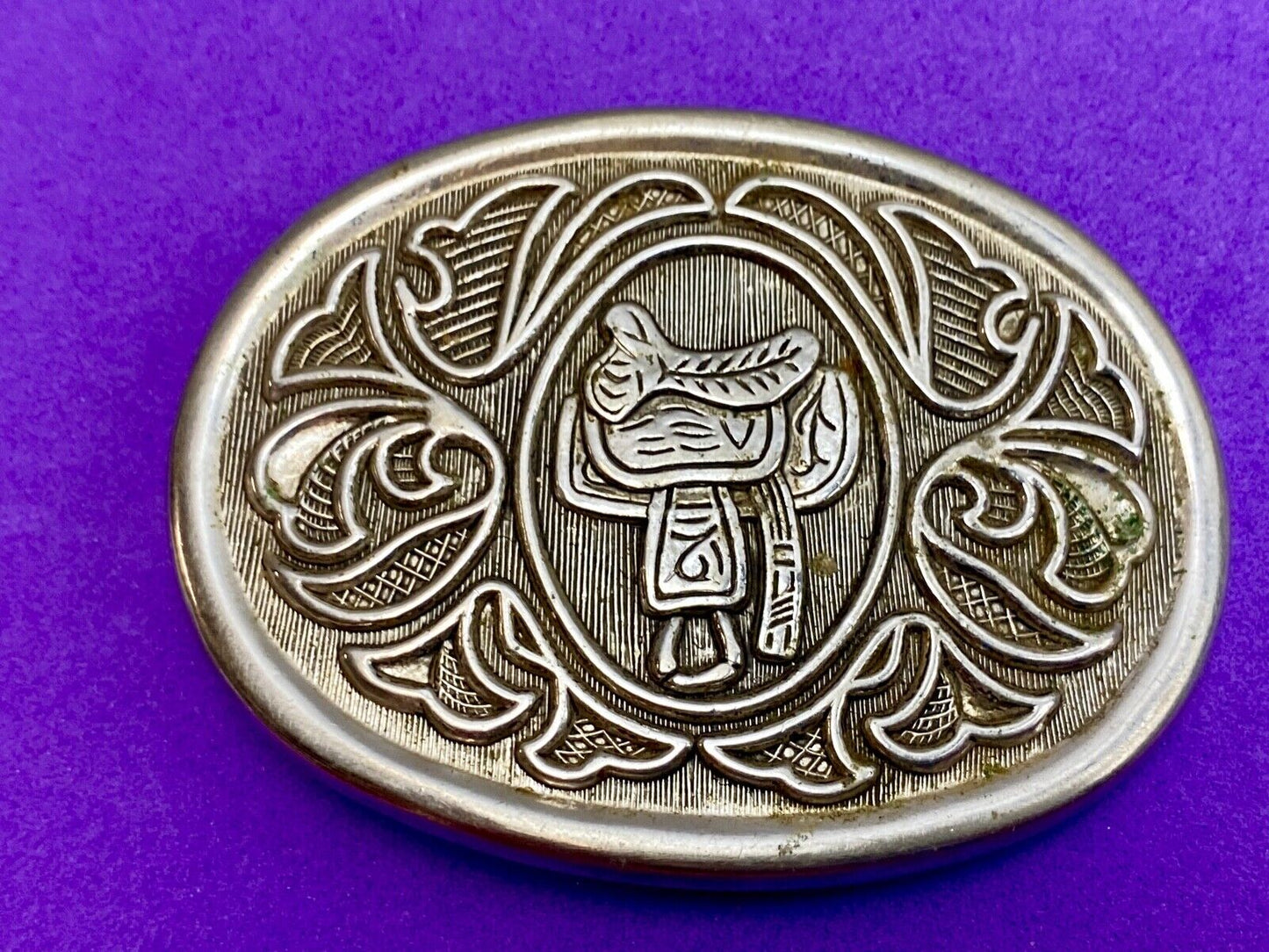 Avon Vintage Silver Tone Horse Saddle Belt Buckle