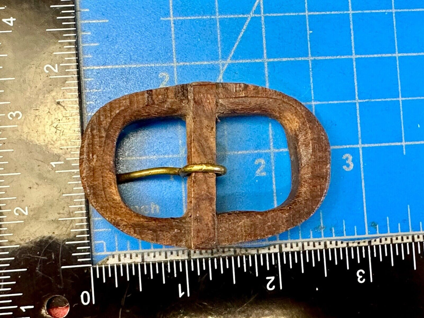Vintage Artisan Mixed wood inlaid oval center bar quality Belt Buckle