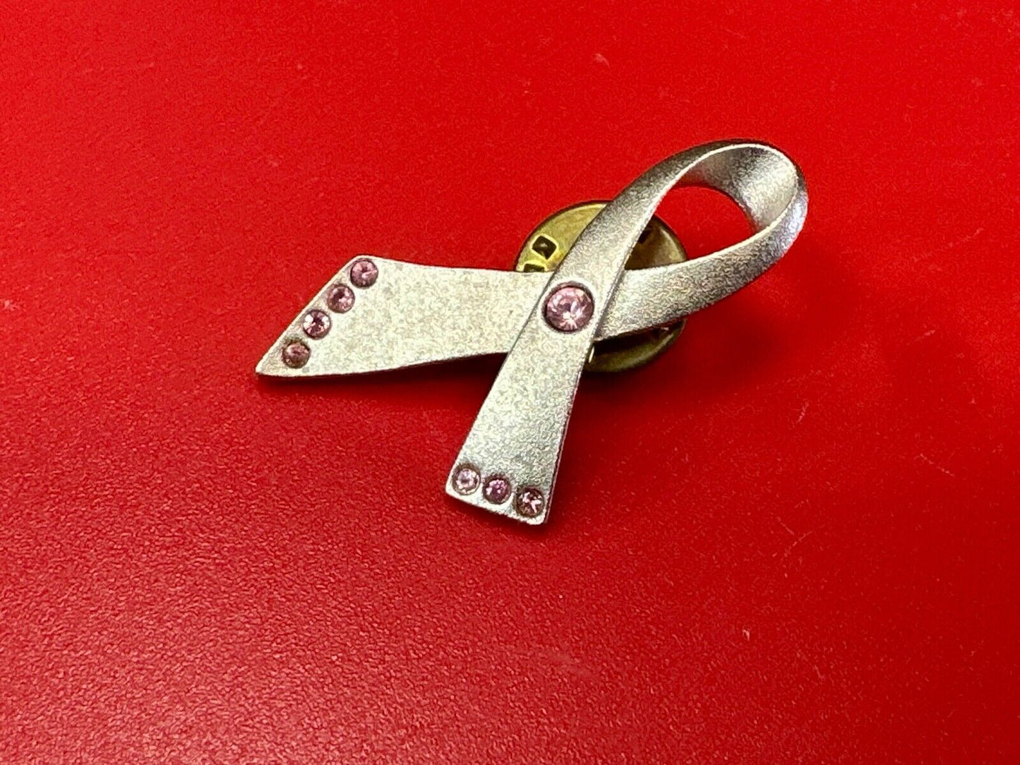 Avon signed cancer awareness vintage brooch pin with pink rhinestone