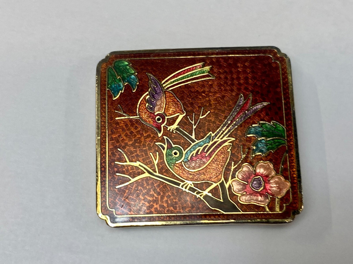 Vintage Cloisonne Floral Theme Art Bird on the Branch Flower Belt Buckle