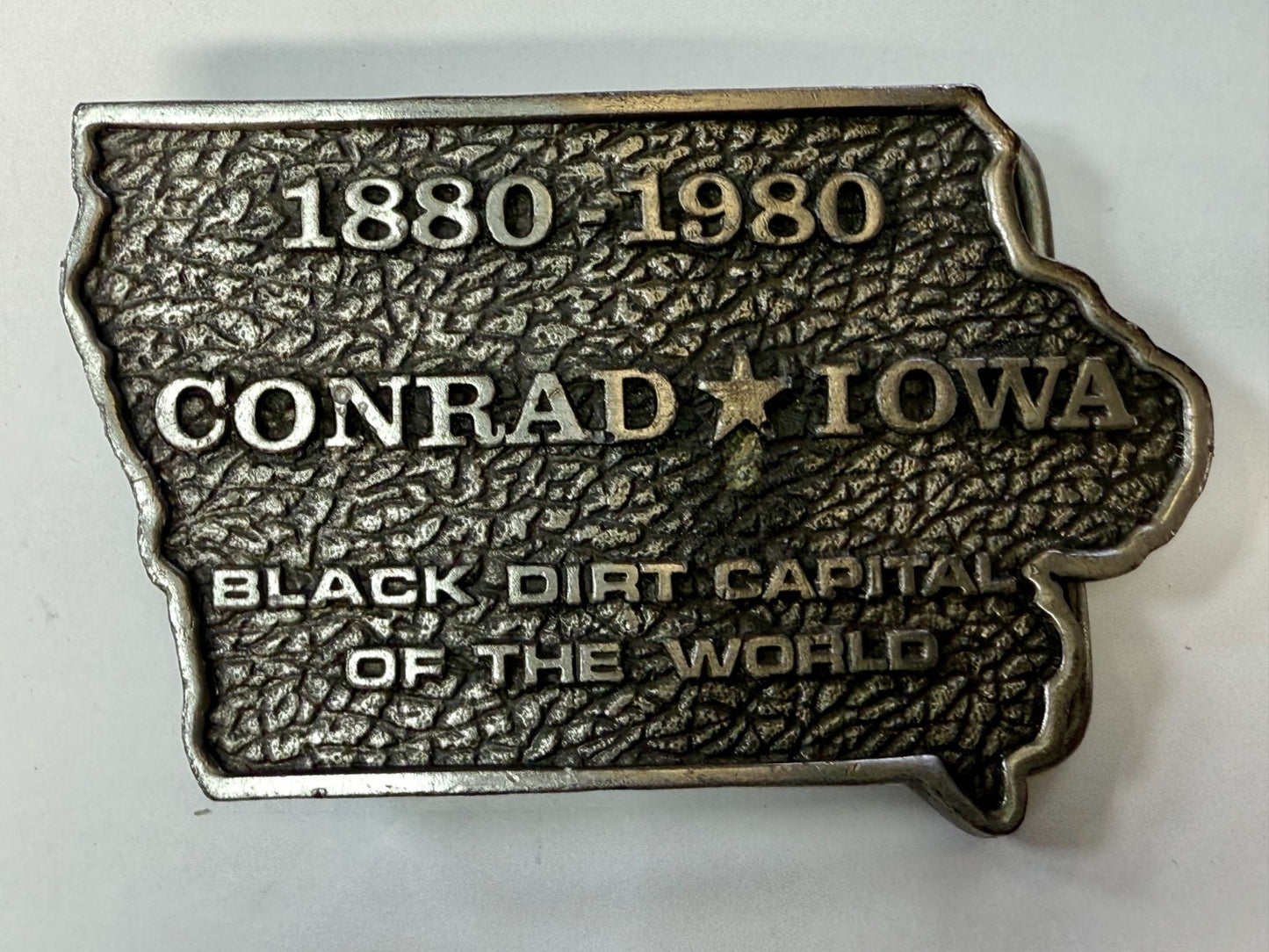 Black Dirt Capital of the World Conrad Iowa 1880-1980 Centennial Belt Buckle