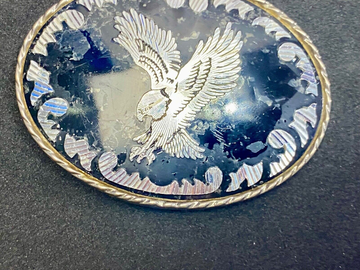 Black And Silver Color Flying Hunting Diving American Eagle Belt Buckle Signed W
