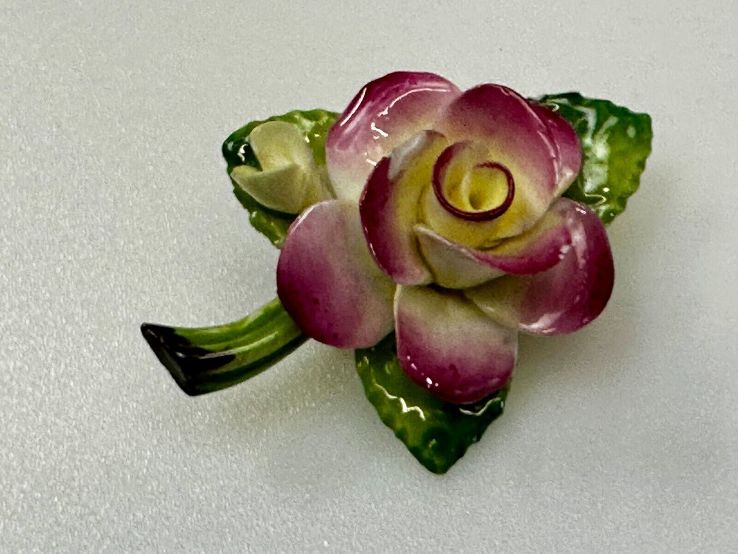 Beautiful Porcelain Rose Flower Brooch Pin Signed Cara China Staffordshire