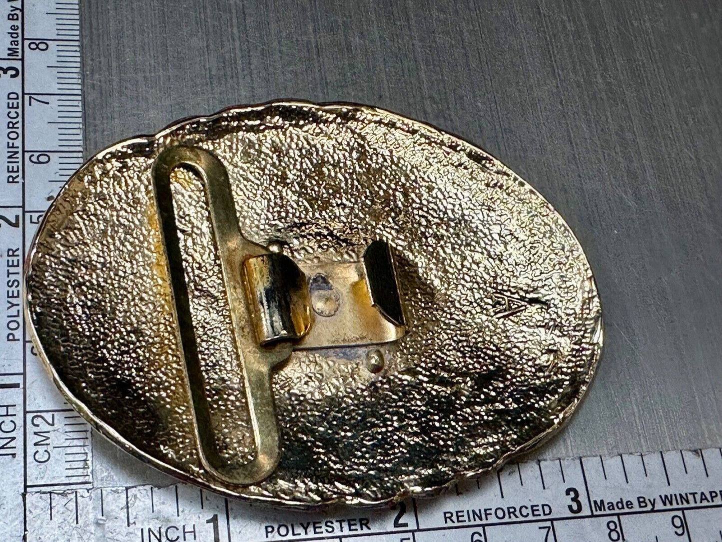 Vintage Chunky Gold Tone Raised belt buckle Scarf Slide Holder marked A
