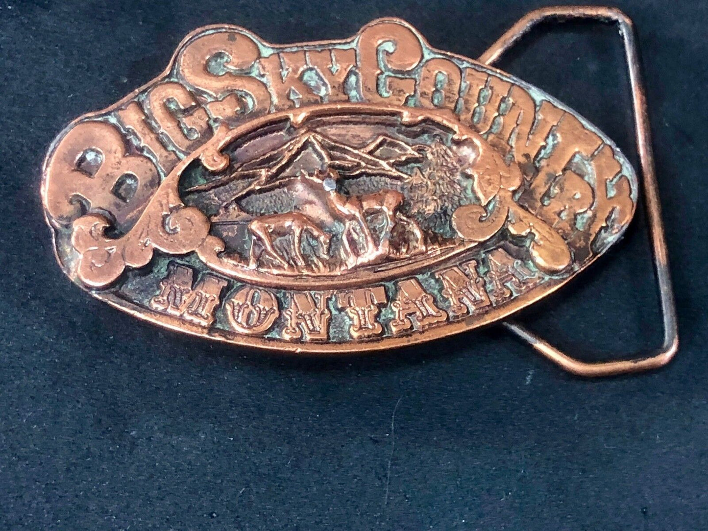 Vintage 1976 Rare Big Sky Country Montana Vintage Adezy 3D Copper Belt Buckle