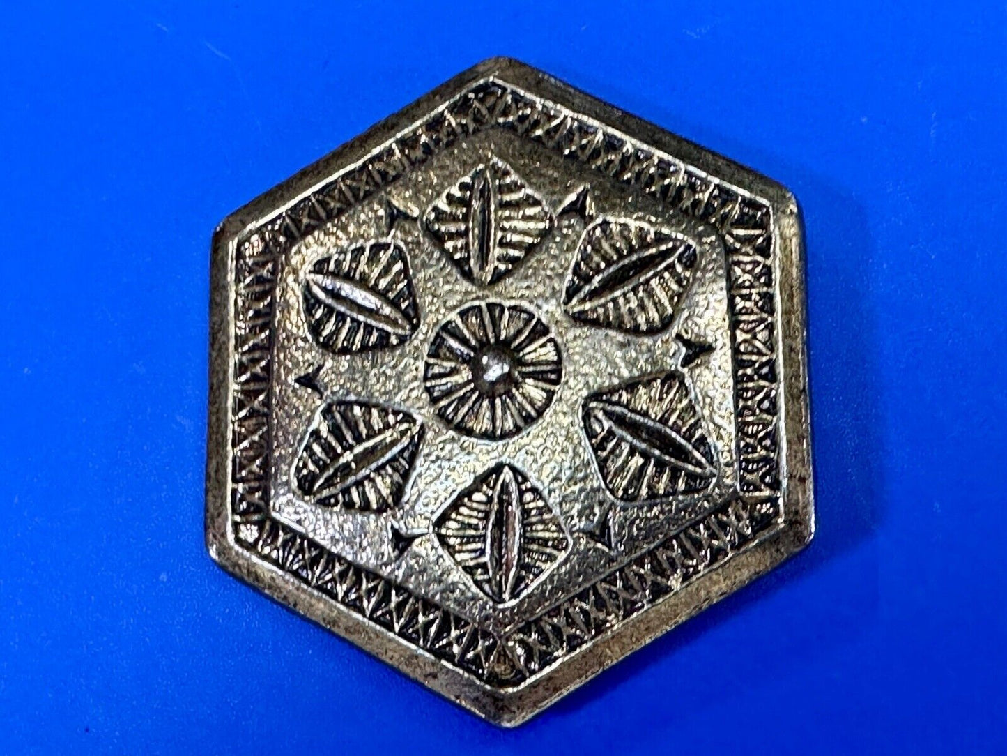 vintage Hexagon shaped gold tone belt buckle scarf slide