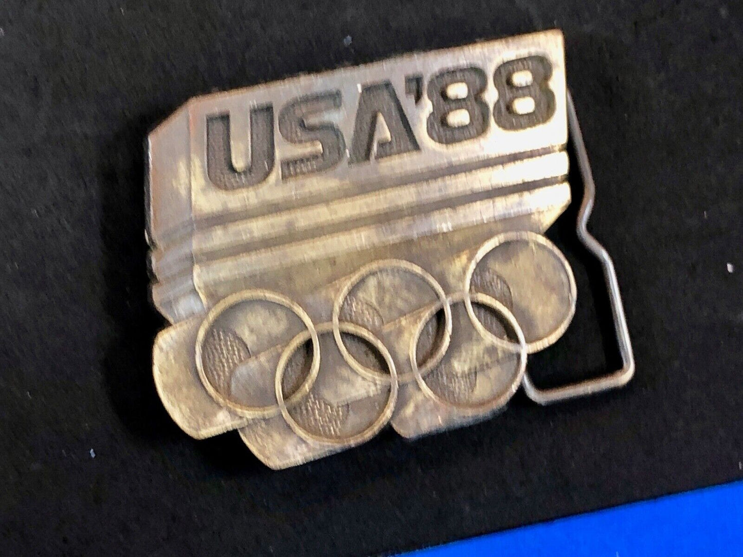 1988 Olympics Brass Metal Belt Buckle Team USA Mens Vintage Rings Seoul Korea 88