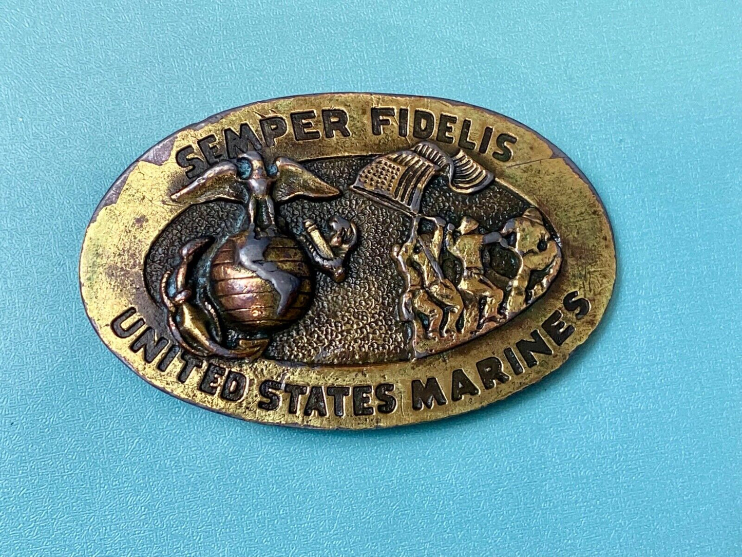 US Marines Semper Fidelis United States Vintage 4" wide brass Tone belt buckle