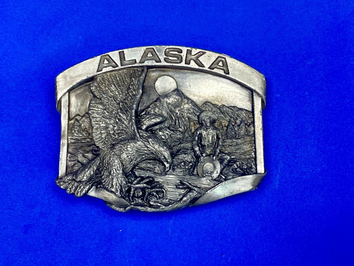 Vintage 1984 Siskiyou State Of Alaska Belt Buckle - Gold Panning, Eagle