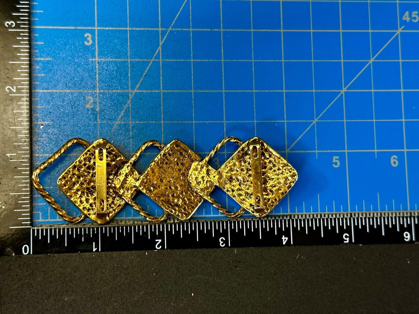 Three Diamond Shape Cutout Hippy Large Gold Tone Vintage Belt Slide Buckle