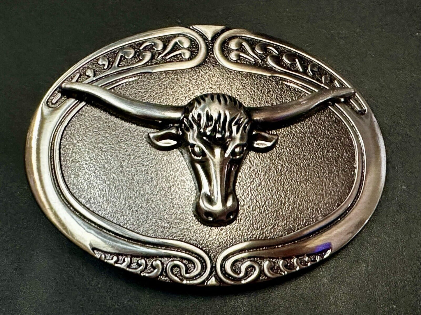 Texas Longhorn Steer Rodeo Bull Vintage Silver Tone Western Oval Belt Buckle