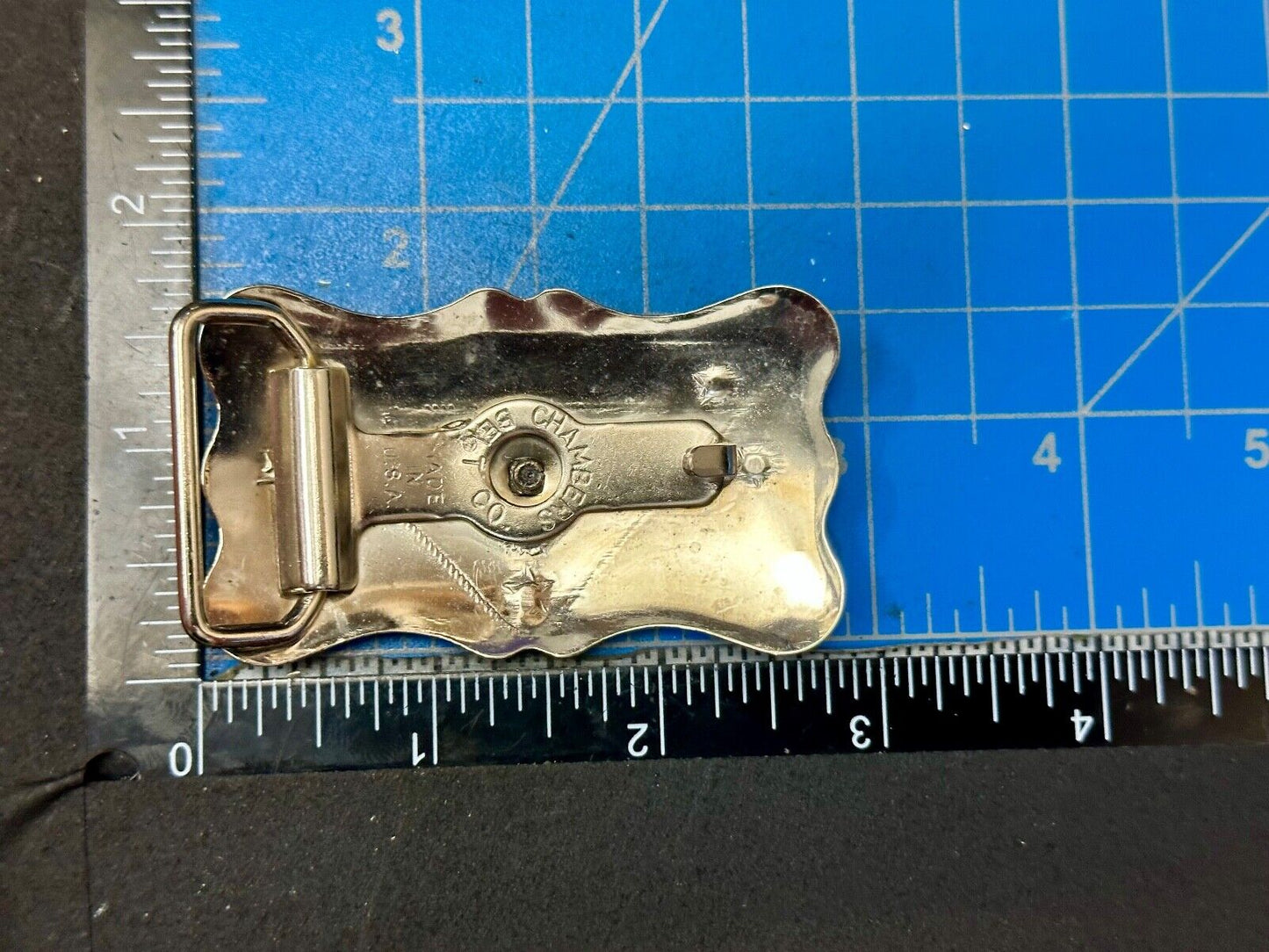 Vintage Chambers Horse head on reflective engraved USA made western Belt Buckle