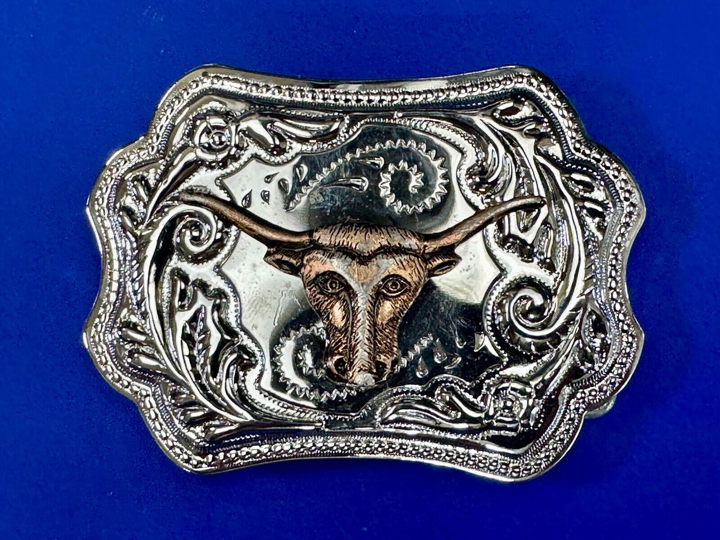 Texas Longhorn Steer Cowboys Vintage two tone belt buckle