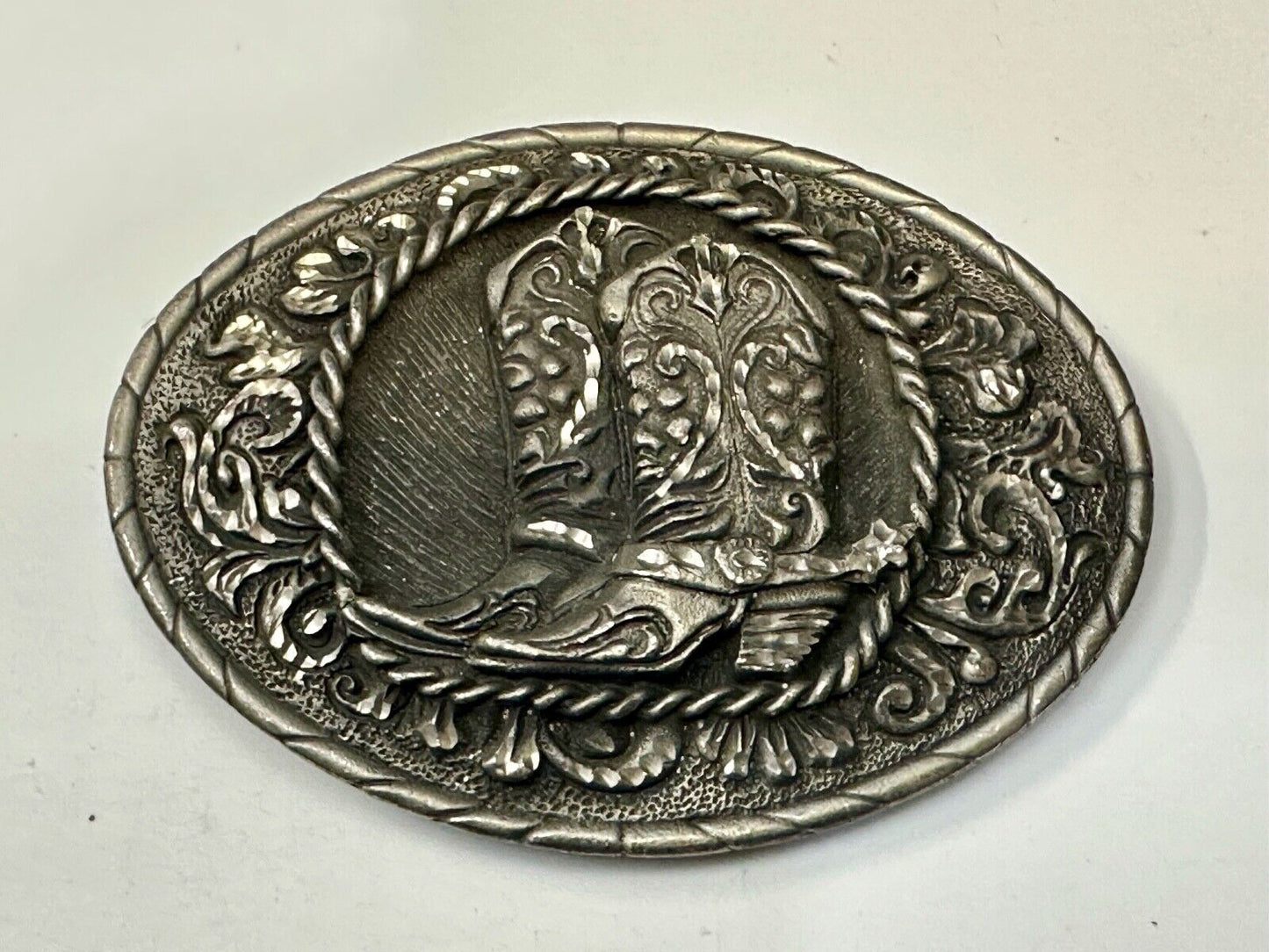 Vintage EGE '93 Rattlesnake Diamond Cut Pewter Belt Buckle Made In the USA