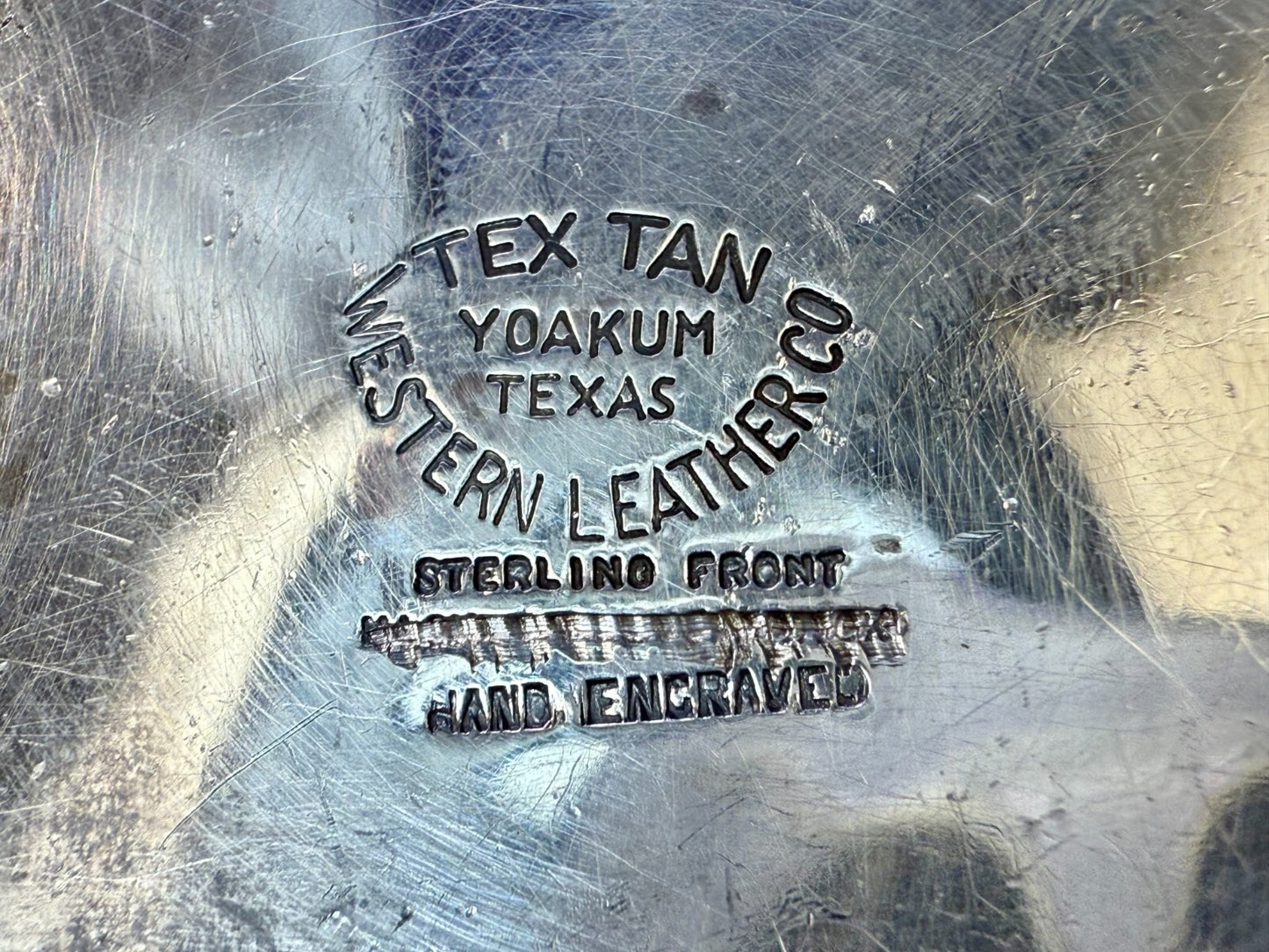 3 Horse Heads - Blank Ribbons Tex Tan Sterling Front Hand Engraved Belt Buckle