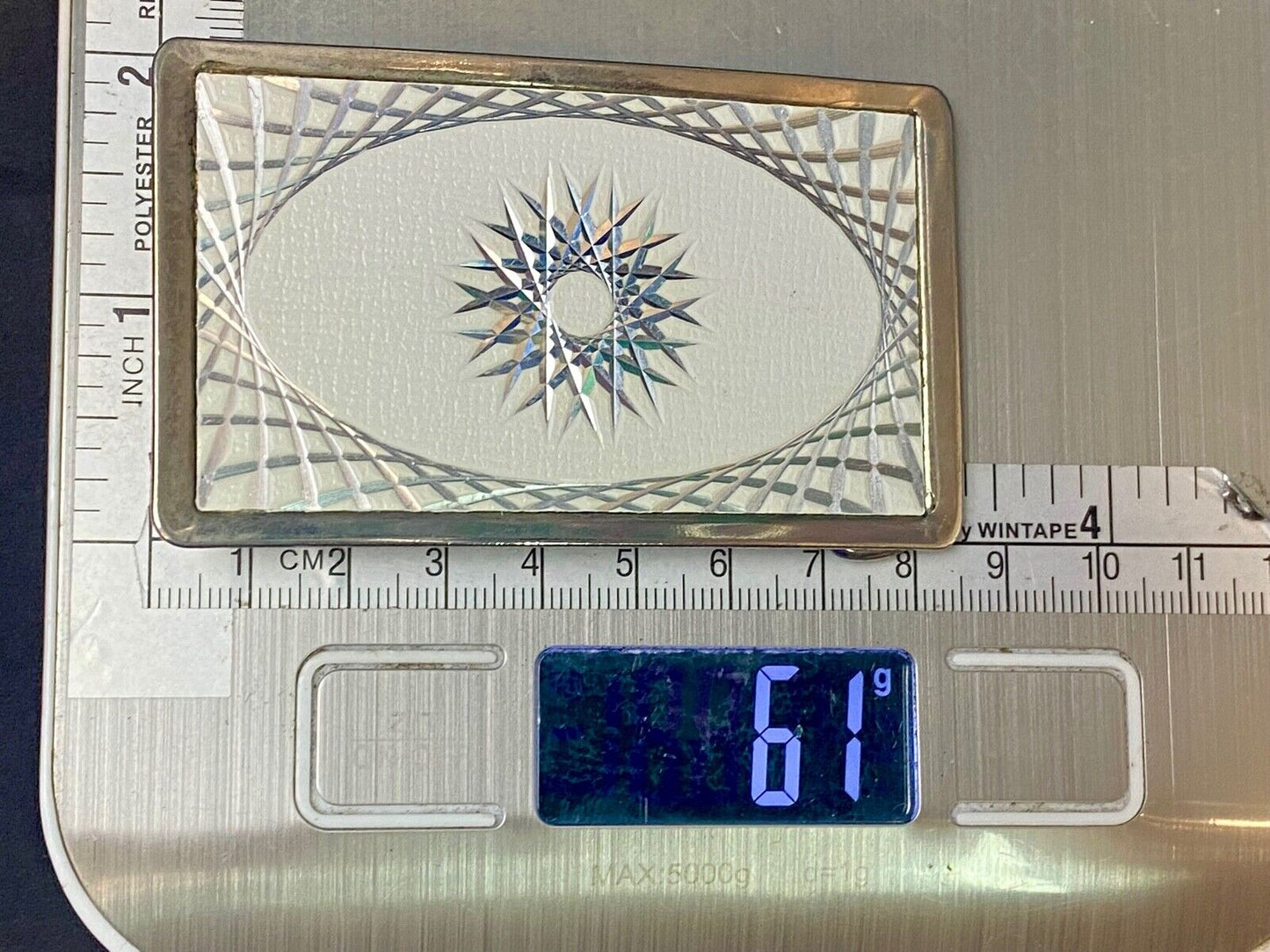 Vintage Etched Star Swirl Burst Pattern Western White & Silver Belt Buckle