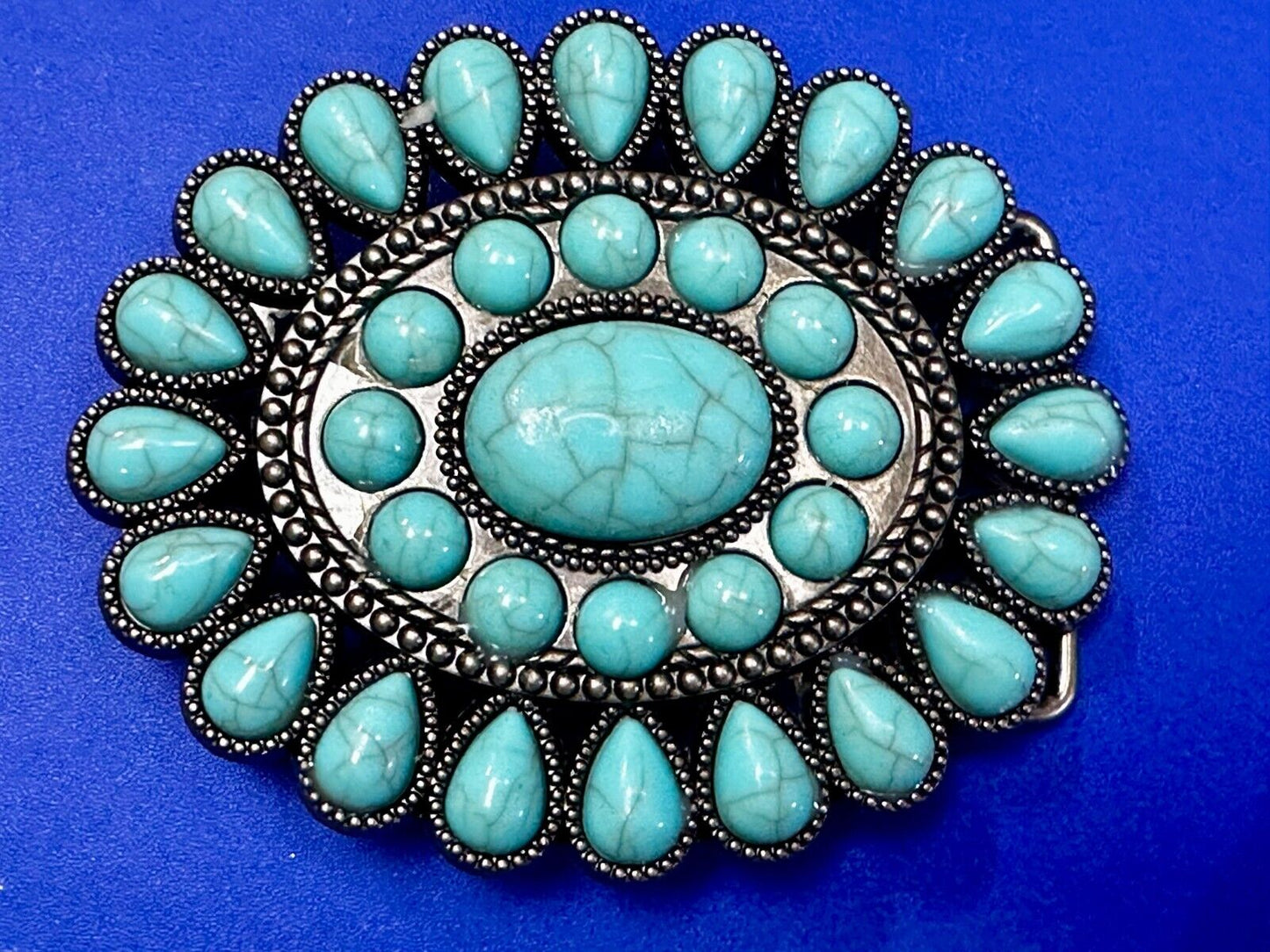 Beautiful Faux Turquoise Covered Hippie Vibe Western Cowgirls Belt Buckle #2049