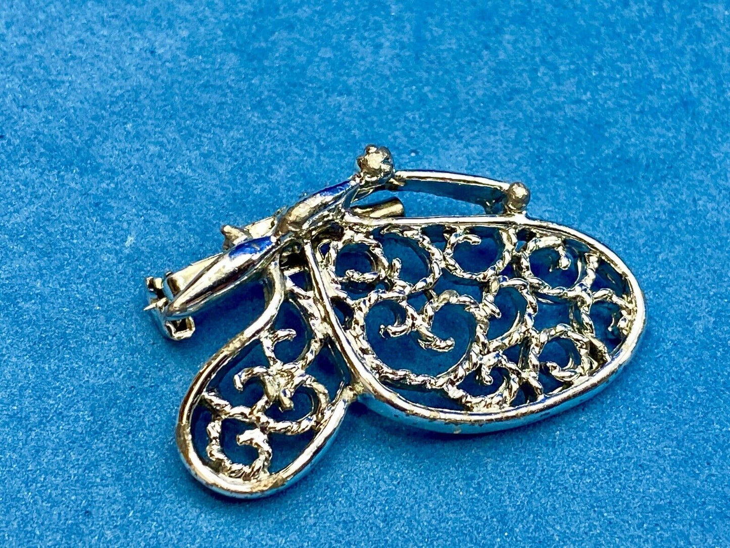 Vintage Butterfly Brooch Pin Closed Wing Silver Tone
