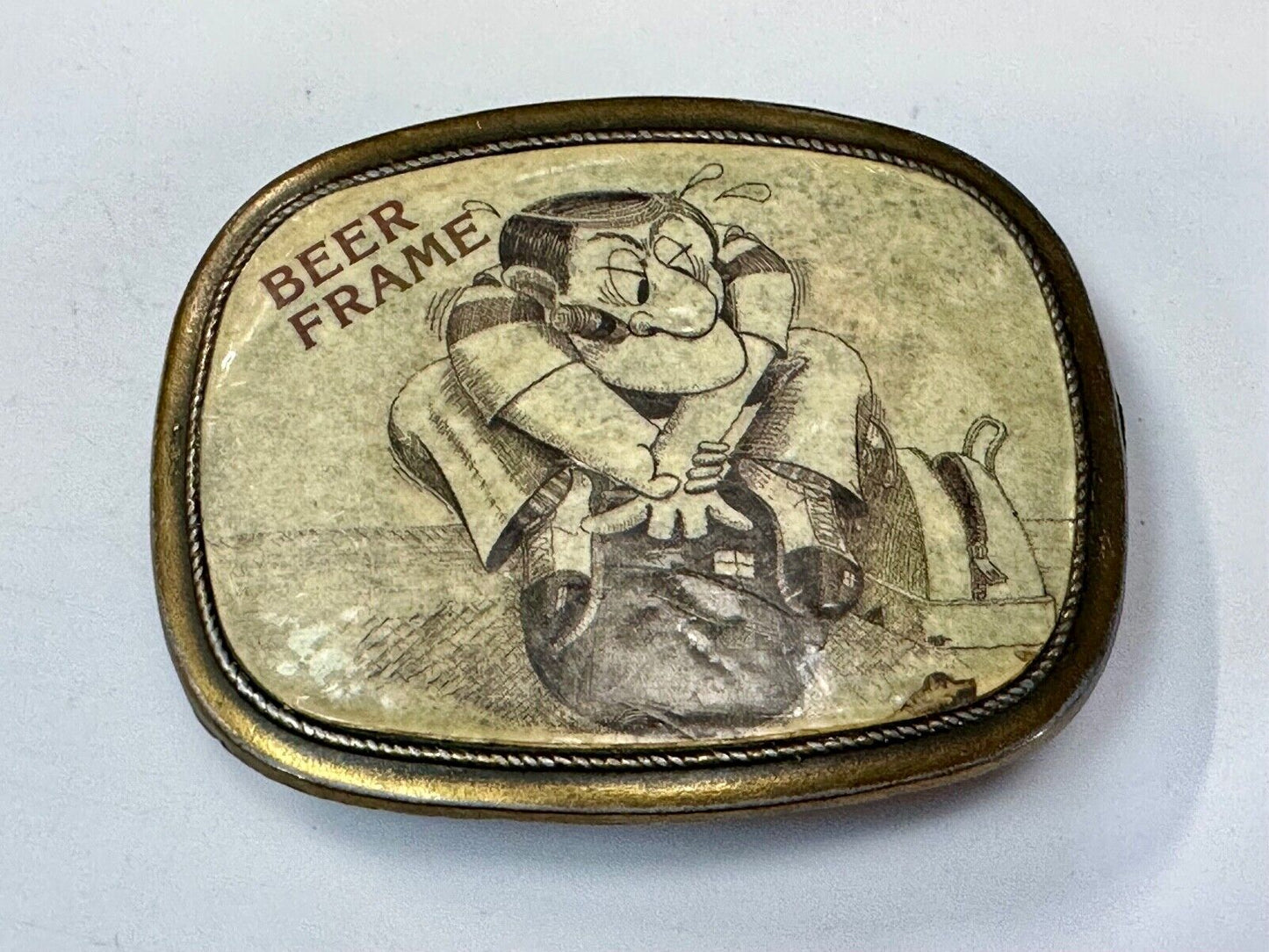 beer frame bowling vintage novelty picture cartoon style belt buckle