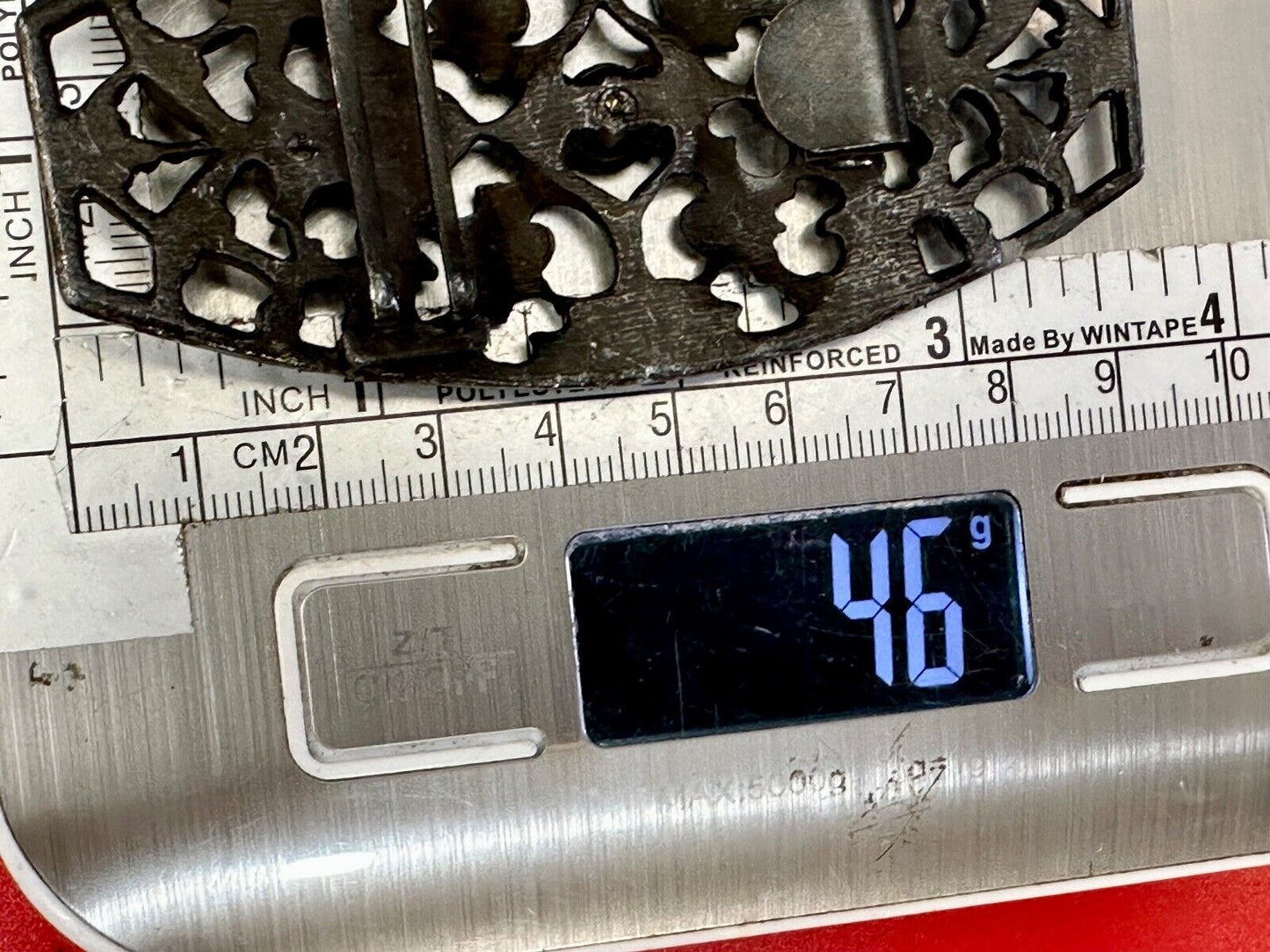 antique three rhinestone's on skeleton belt buckle
