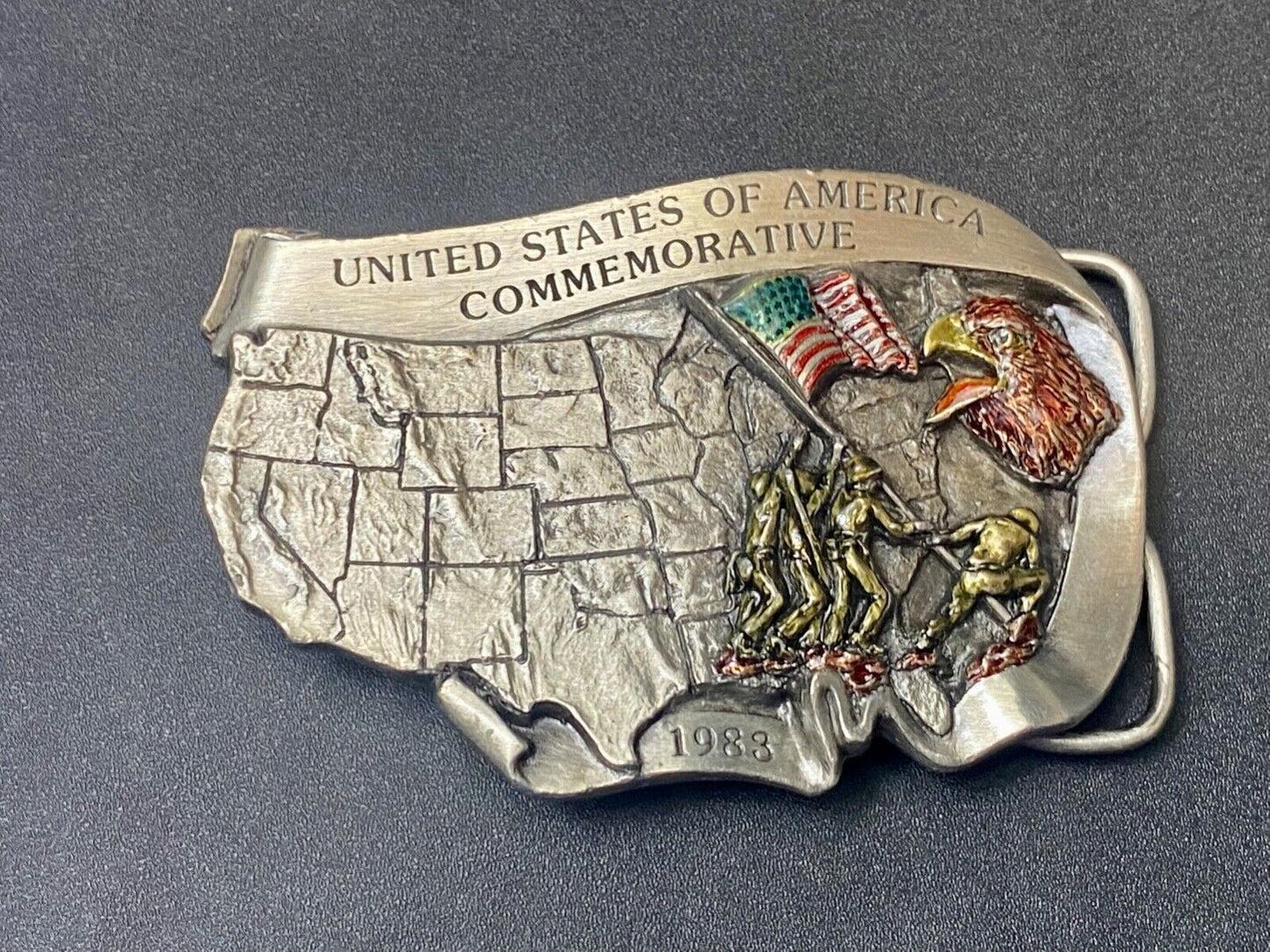 1983 United States of America commemorative flag eagle - map shaped belt buckle