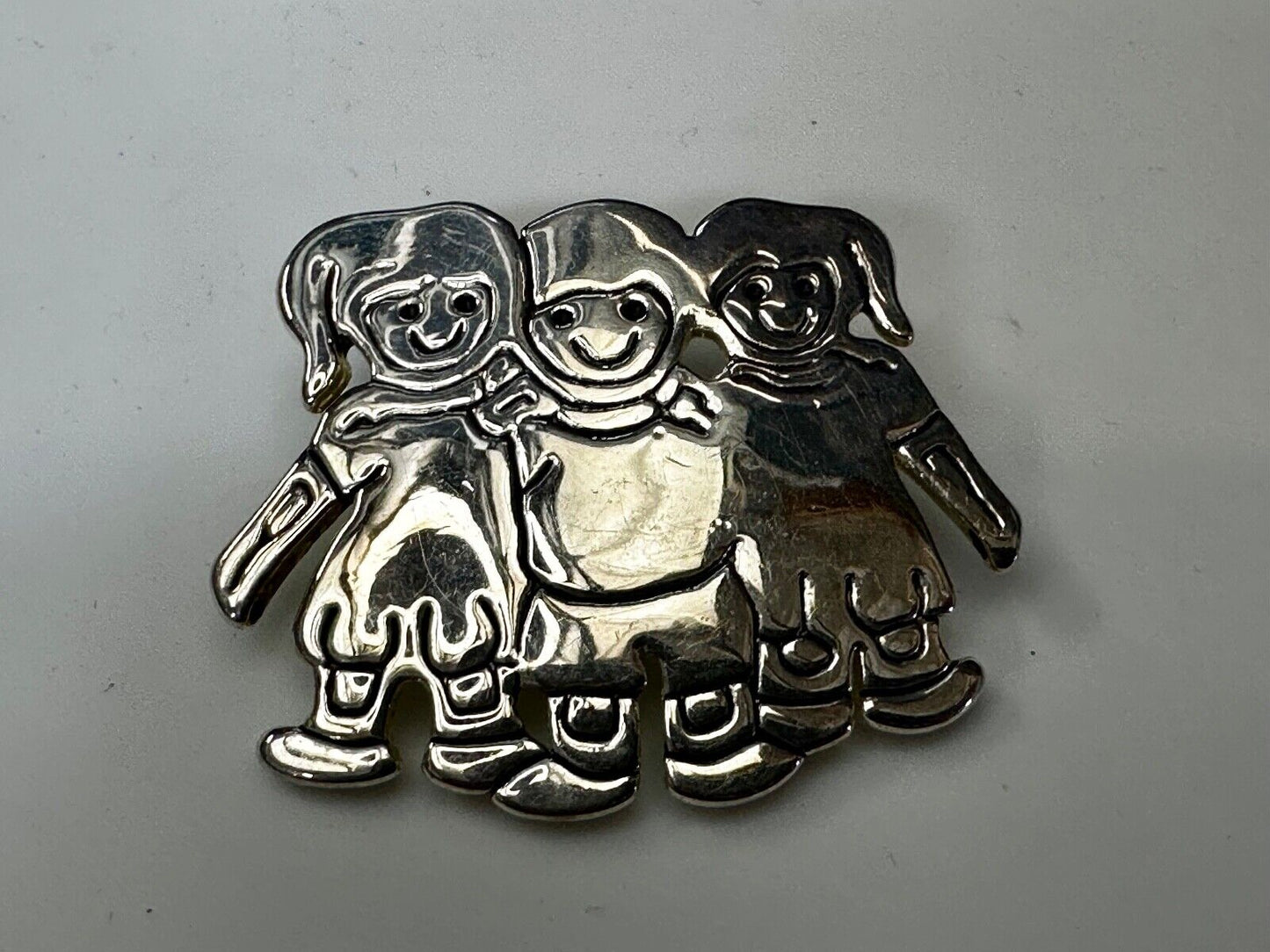 3 Children Kids Figure Cutout Silver Brooch Pin Signed by MJ