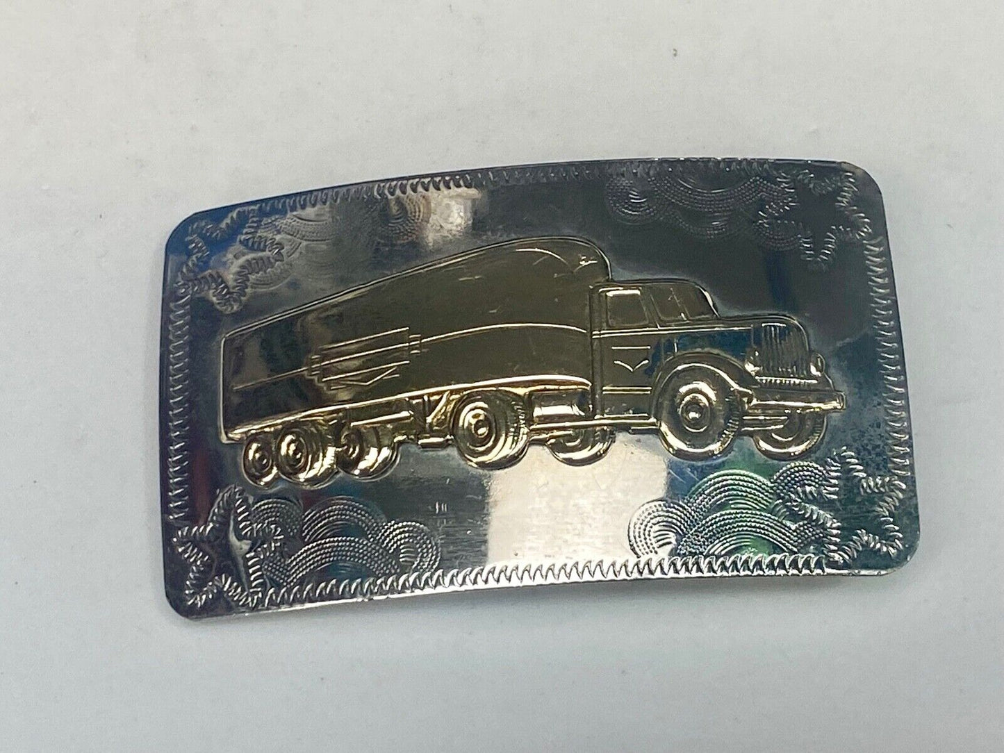 Big Rig Semi Truck Trailer Western Mixed Metal Vintage Drivers Belt Buckle